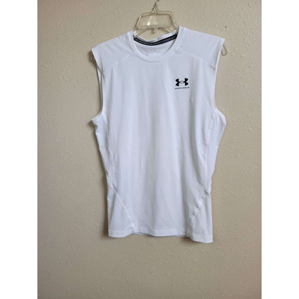Under‎ Armour Heatgear Men Jock White Sleeveless Compression Shirt Large